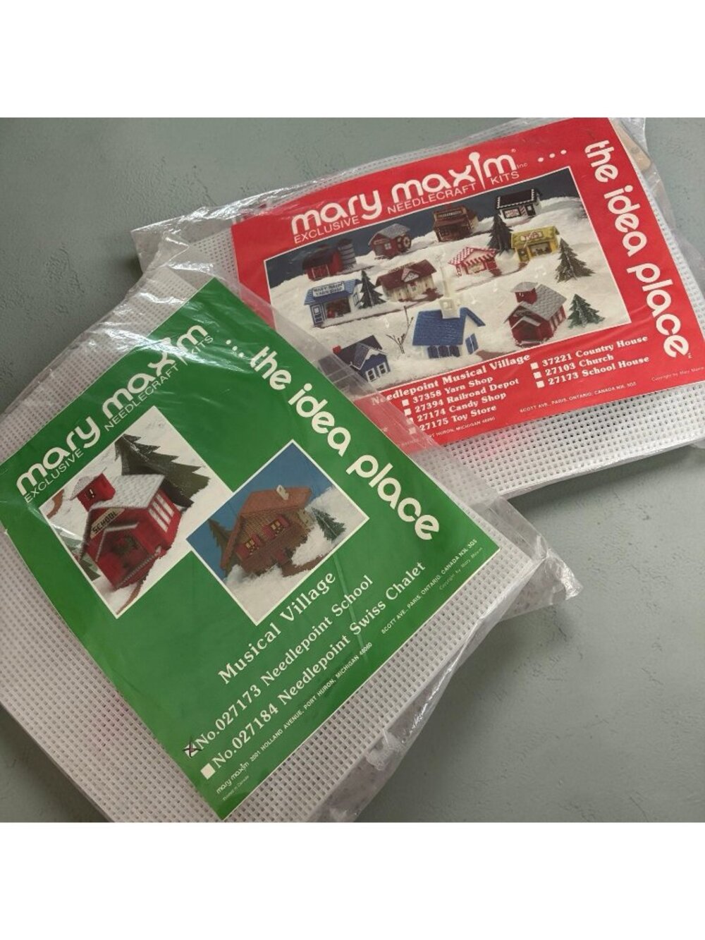 2 Vintage New Mary Maxim Plastic Canvas Musical Village Kit Christmas Craft